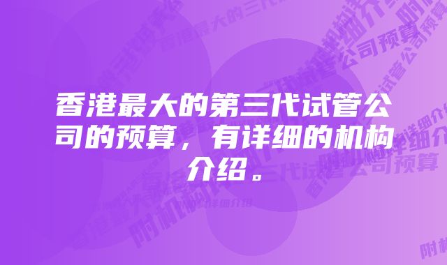 香港最大的第三代试管公司的预算，有详细的机构介绍。