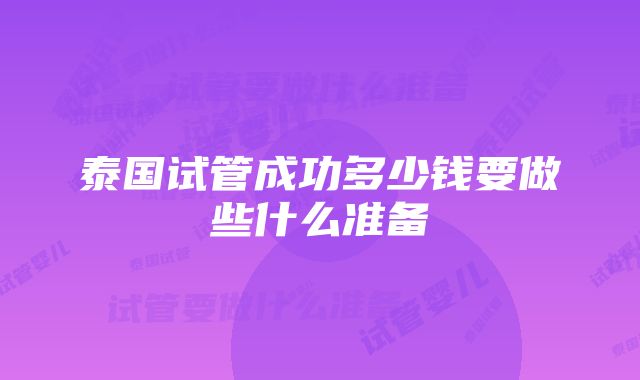 泰国试管成功多少钱要做些什么准备