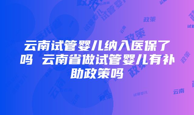 云南试管婴儿纳入医保了吗 云南省做试管婴儿有补助政策吗