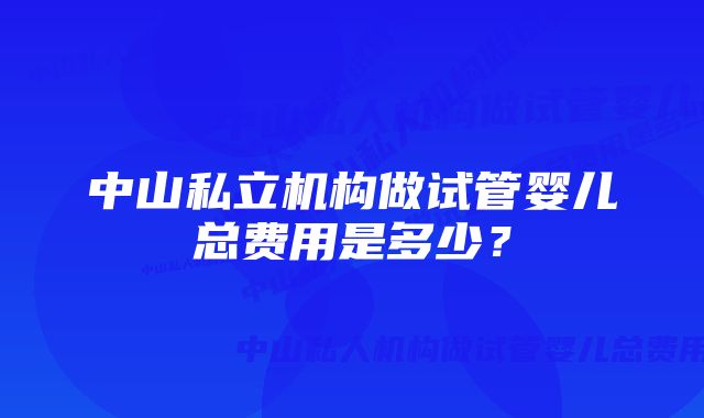 中山私立机构做试管婴儿总费用是多少？