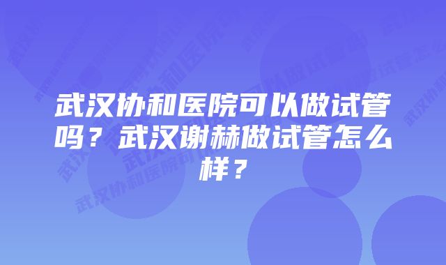 武汉协和医院可以做试管吗？武汉谢赫做试管怎么样？