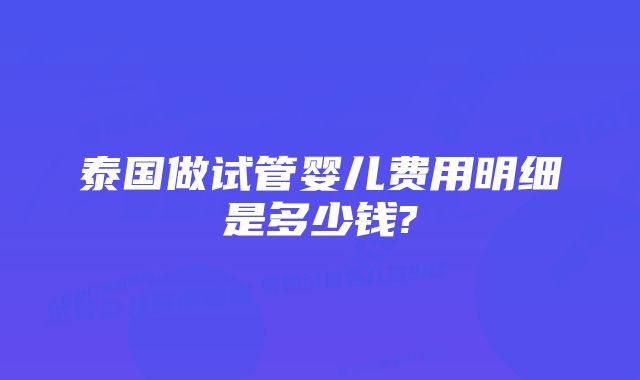 泰国做试管婴儿费用明细是多少钱?