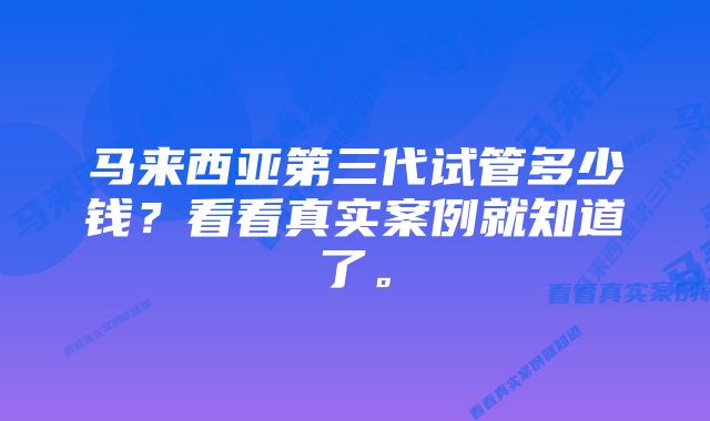 马来西亚第三代试管多少钱？看看真实案例就知道了。