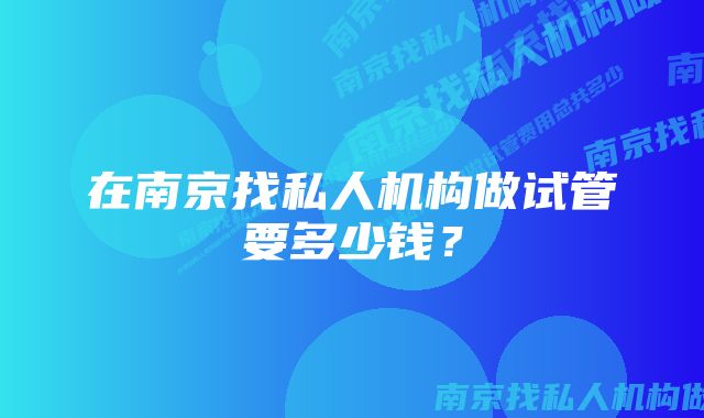 在南京找私人机构做试管要多少钱？