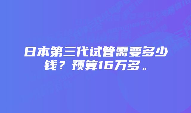 日本第三代试管需要多少钱？预算16万多。