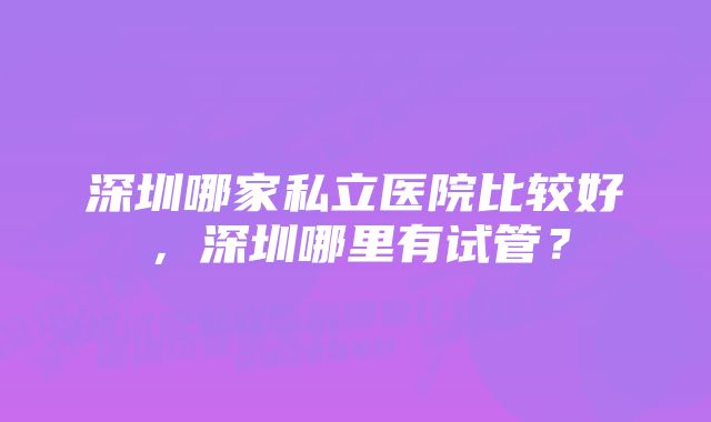 深圳哪家私立医院比较好，深圳哪里有试管？