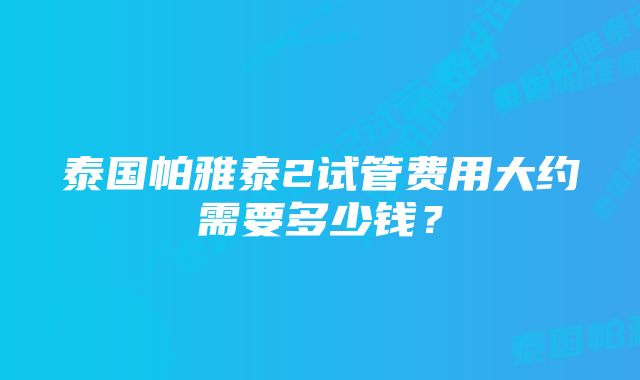 泰国帕雅泰2试管费用大约需要多少钱？