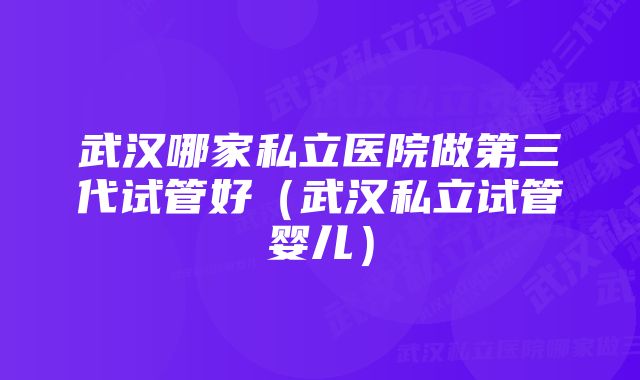 武汉哪家私立医院做第三代试管好（武汉私立试管婴儿）