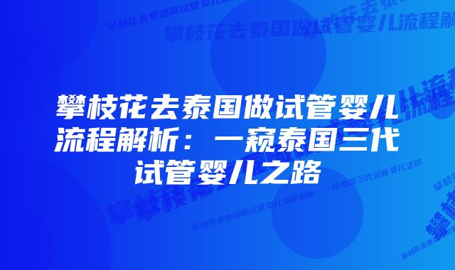 攀枝花去泰国做试管婴儿流程解析：一窥泰国三代试管婴儿之路