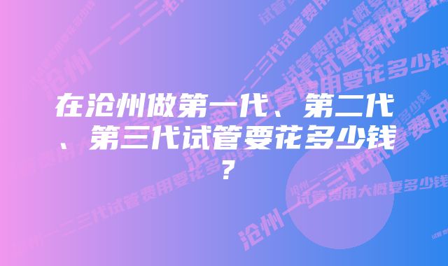 在沧州做第一代、第二代、第三代试管要花多少钱？