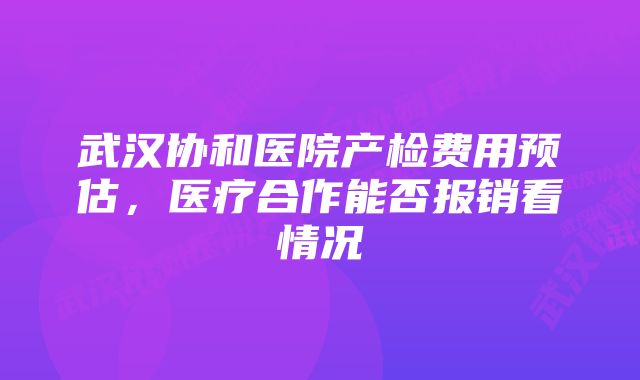 武汉协和医院产检费用预估，医疗合作能否报销看情况