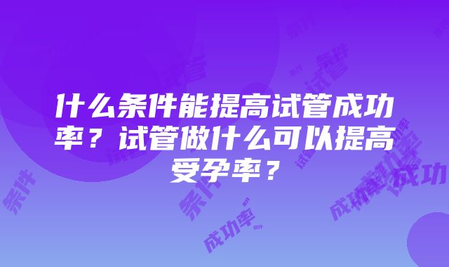 什么条件能提高试管成功率？试管做什么可以提高受孕率？