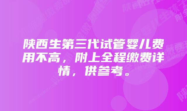 陕西生第三代试管婴儿费用不高，附上全程缴费详情，供参考。