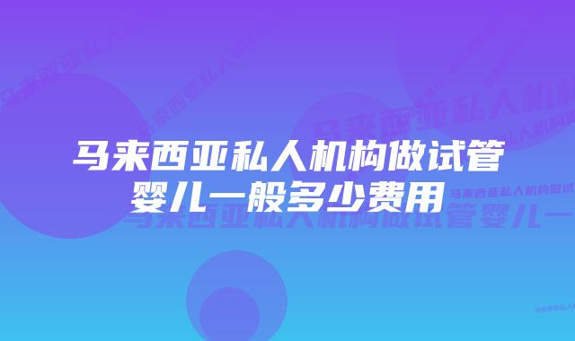 马来西亚私人机构做试管婴儿一般多少费用