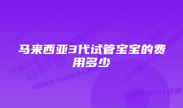 马来西亚3代试管宝宝的费用多少