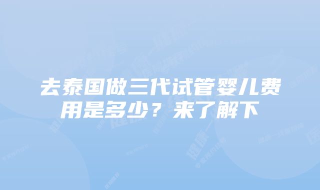 去泰国做三代试管婴儿费用是多少？来了解下