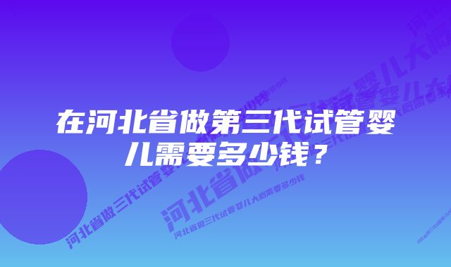 在河北省做第三代试管婴儿需要多少钱？