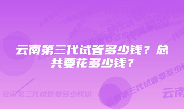 云南第三代试管多少钱？总共要花多少钱？