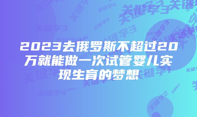 2023去俄罗斯不超过20万就能做一次试管婴儿实现生育的梦想