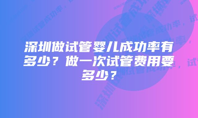 深圳做试管婴儿成功率有多少？做一次试管费用要多少？