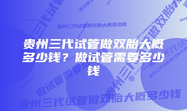 贵州三代试管做双胎大概多少钱？做试管需要多少钱