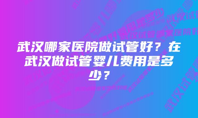 武汉哪家医院做试管好？在武汉做试管婴儿费用是多少？