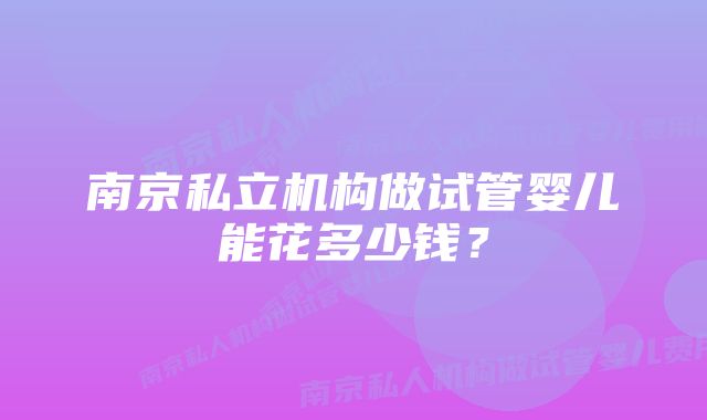 南京私立机构做试管婴儿能花多少钱？