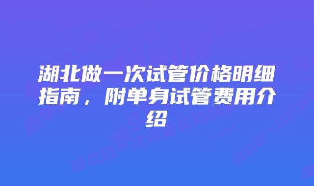 湖北做一次试管价格明细指南，附单身试管费用介绍