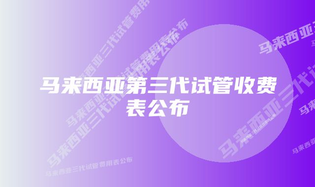 马来西亚第三代试管收费表公布