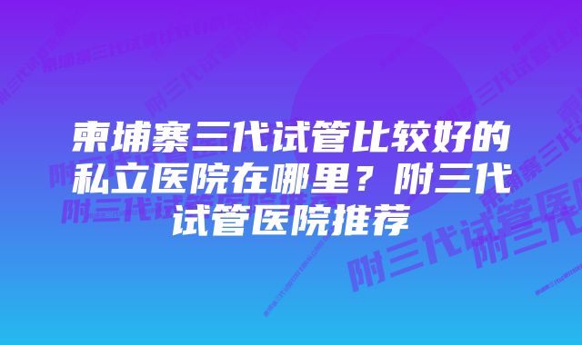 柬埔寨三代试管比较好的私立医院在哪里？附三代试管医院推荐