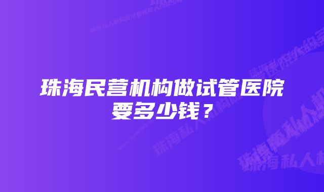 珠海民营机构做试管医院要多少钱？