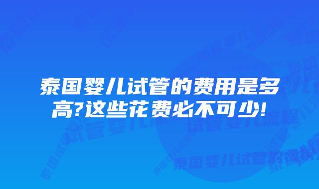 泰国婴儿试管的费用是多高?这些花费必不可少!