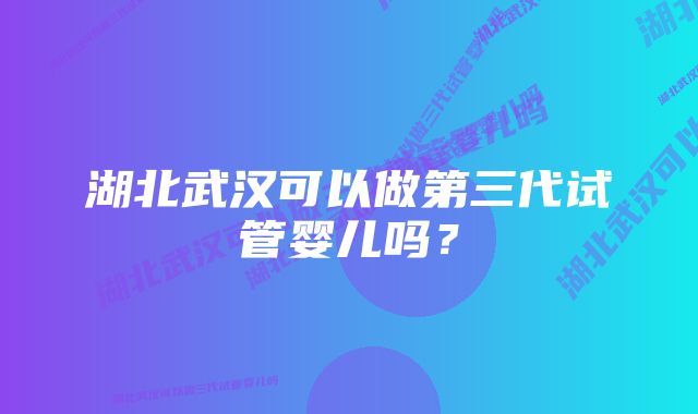 湖北武汉可以做第三代试管婴儿吗？