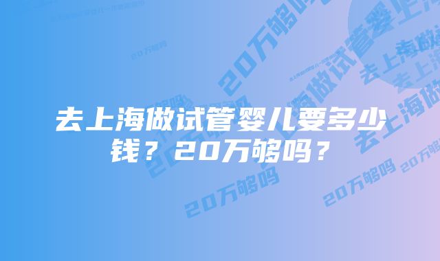 去上海做试管婴儿要多少钱？20万够吗？