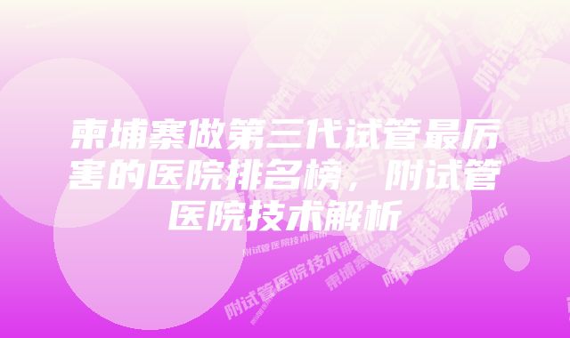 柬埔寨做第三代试管最厉害的医院排名榜，附试管医院技术解析