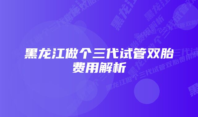 黑龙江做个三代试管双胎费用解析