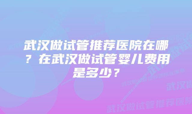 武汉做试管推荐医院在哪？在武汉做试管婴儿费用是多少？