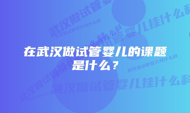 在武汉做试管婴儿的课题是什么？