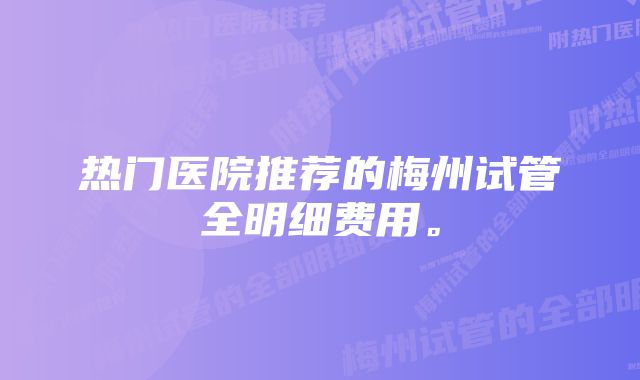 热门医院推荐的梅州试管全明细费用。