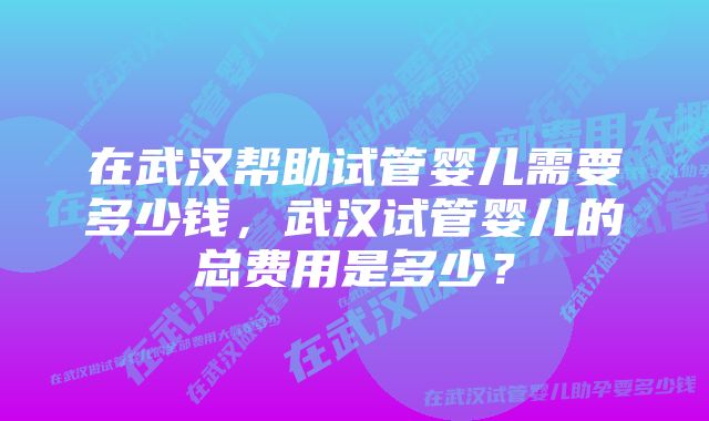 在武汉帮助试管婴儿需要多少钱，武汉试管婴儿的总费用是多少？