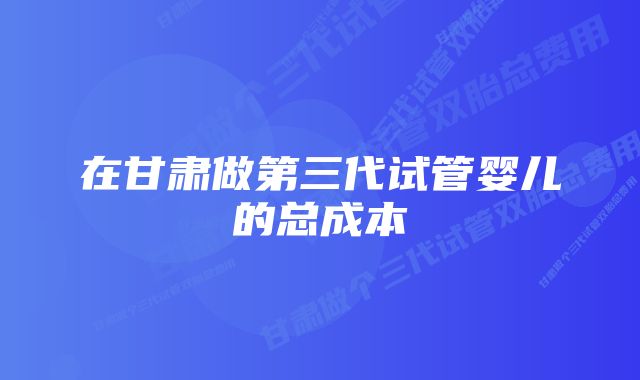 在甘肃做第三代试管婴儿的总成本