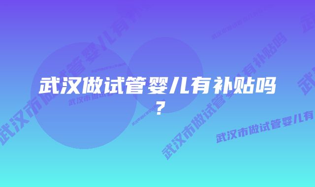 武汉做试管婴儿有补贴吗？