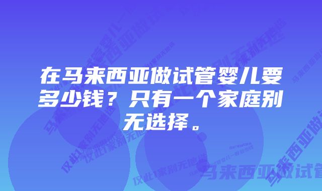 在马来西亚做试管婴儿要多少钱？只有一个家庭别无选择。