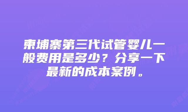 柬埔寨第三代试管婴儿一般费用是多少？分享一下最新的成本案例。