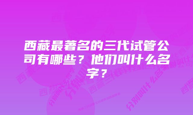 西藏最著名的三代试管公司有哪些？他们叫什么名字？