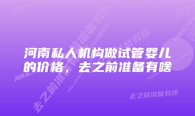 河南私人机构做试管婴儿的价格，去之前准备有啥