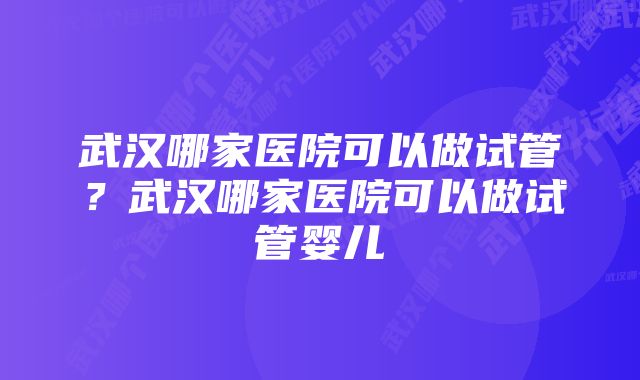 武汉哪家医院可以做试管？武汉哪家医院可以做试管婴儿