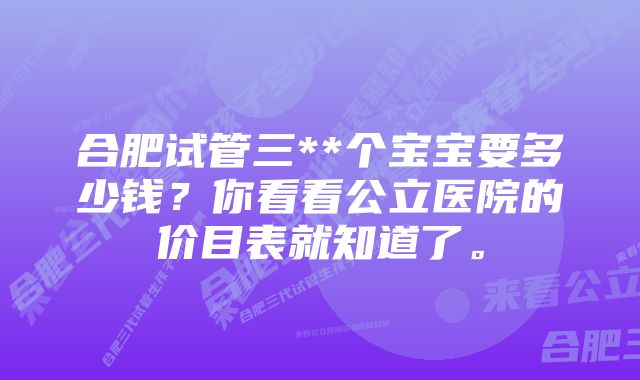 合肥试管三**个宝宝要多少钱？你看看公立医院的价目表就知道了。