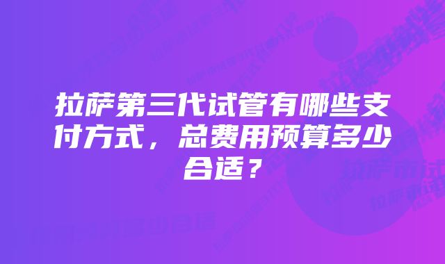 拉萨第三代试管有哪些支付方式，总费用预算多少合适？