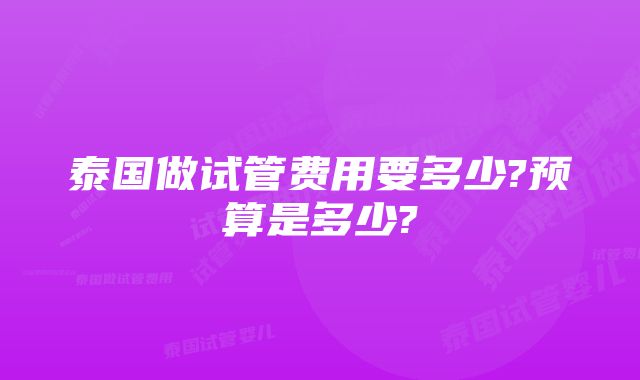 泰国做试管费用要多少?预算是多少?